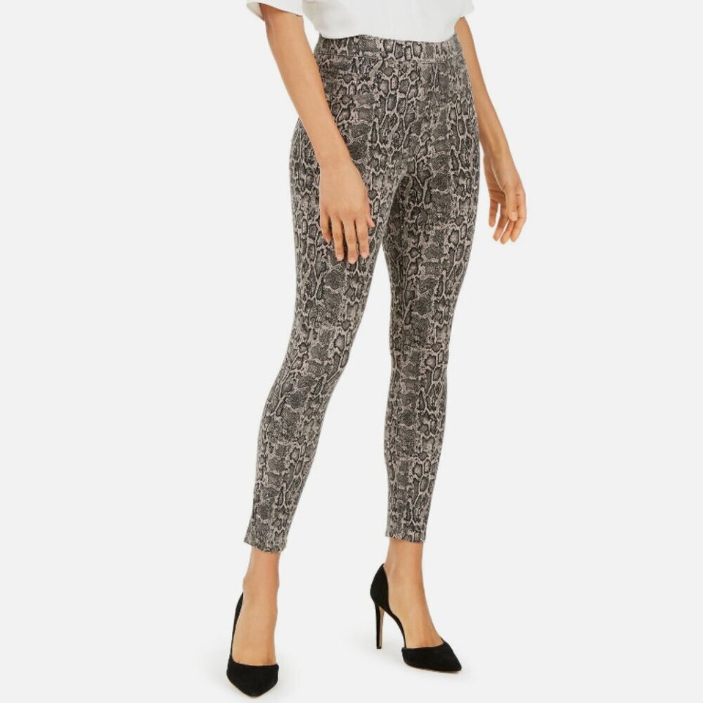 Spanx Jean-Ish Ankle Leggings Taupe Snakeskin Print Shaping Denim Jeggings S